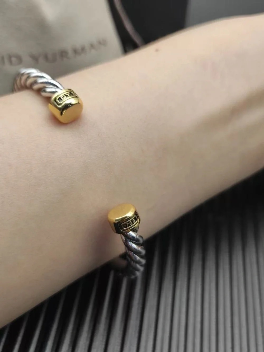 David Yurman Silver and Gold Cable Baby Bangle